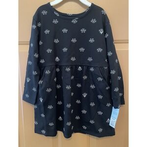 Cat & Jack Girls Black Dress with Cat's Heads Long Sleeve Size S (6/7) NWT
